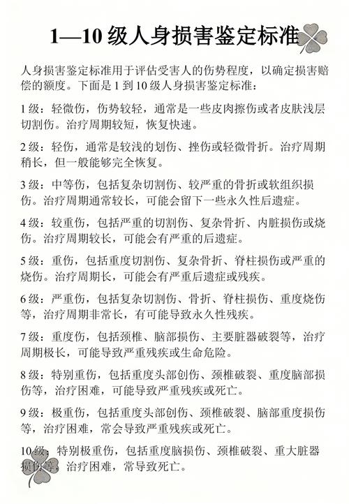 人体损伤程度鉴定标准轻伤分级对照表