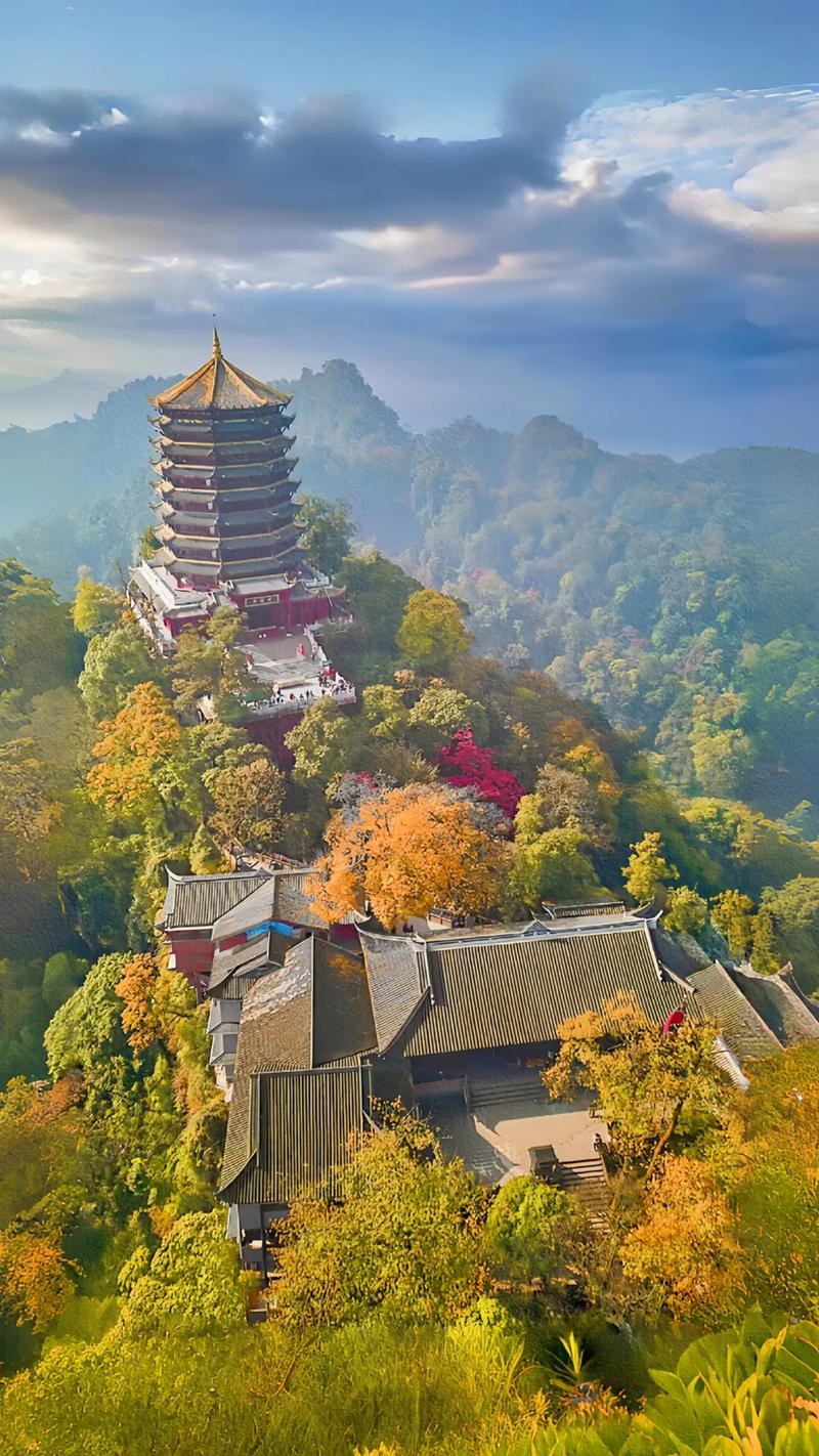 青城山道观枫叶