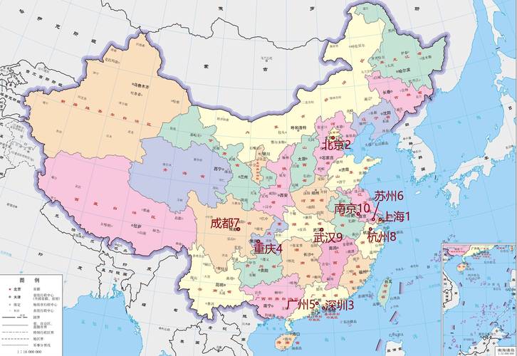 中国主要城市区位分布图