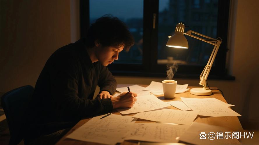 一个人在深夜书桌前沉思的剪影