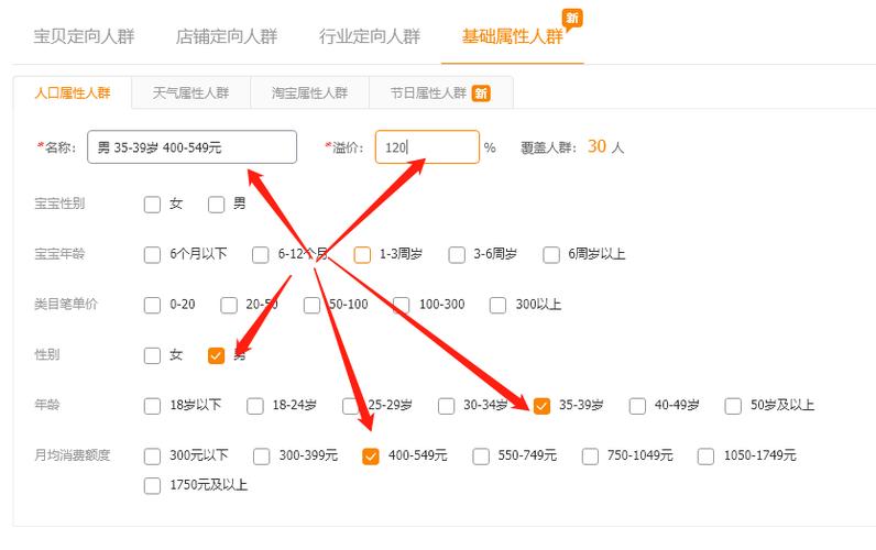 电商运营直通车人群画像设置界面