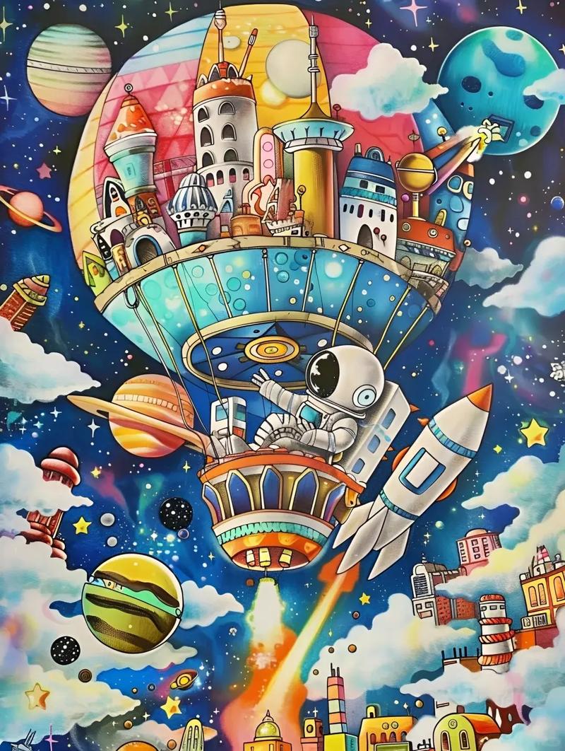 儿童自由涂鸦色彩丰富充满想象力的画作