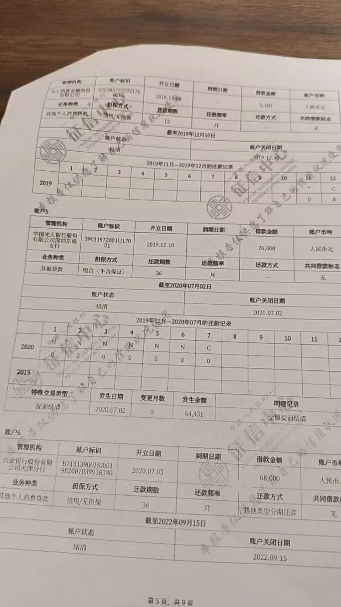 个人征信报告逾期不良记录实拍