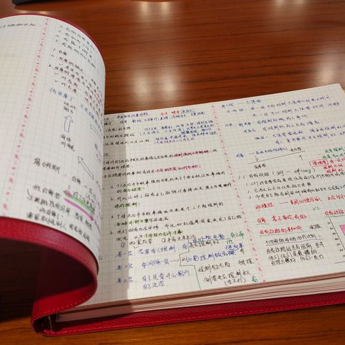 初中学生桌面摆满彩色活页笔记的晚自修场景