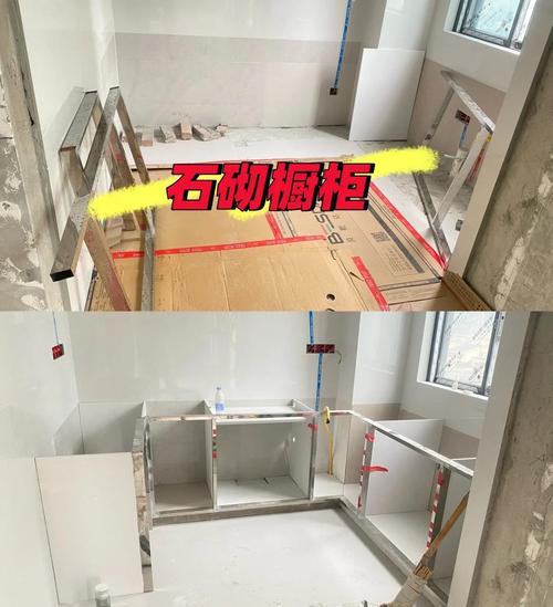 先做美缝后装定制橱柜施工现场