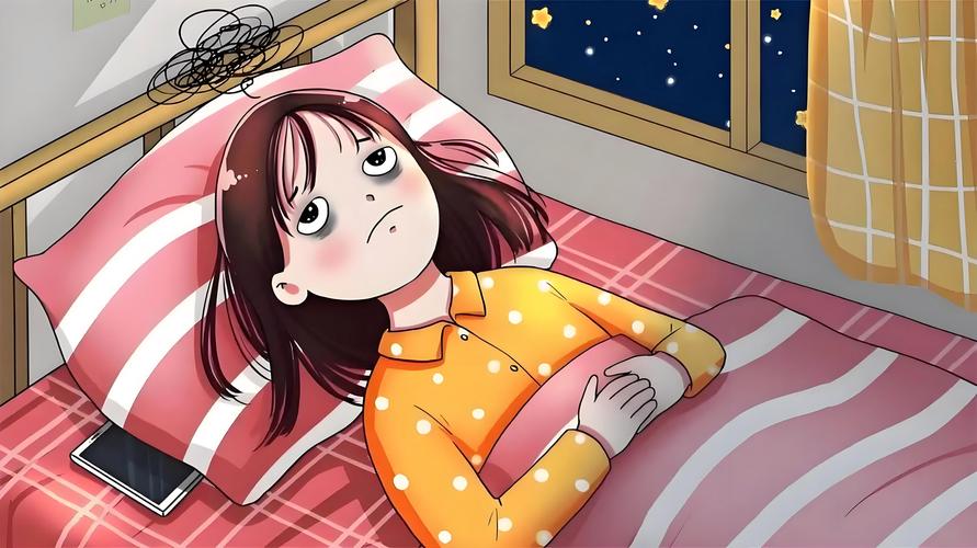 失眠焦虑的人在床上辗转反侧漫画插图