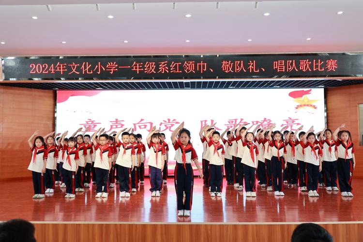 小学少先队集体活动齐唱队歌现场