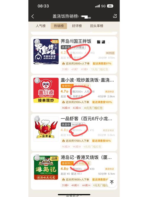 美团本地商家附近搜索排名结果页