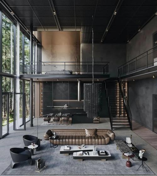 loft工业风原顶刷黑实景图