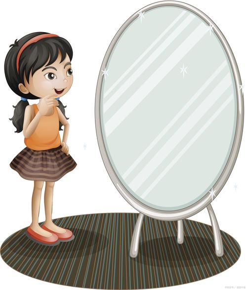 创作者面对镜子里真实自我的插画