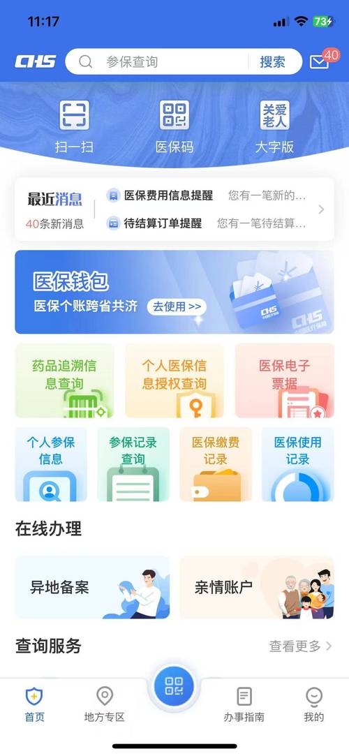 国家医保服务平台APP首页查询功能界面截图