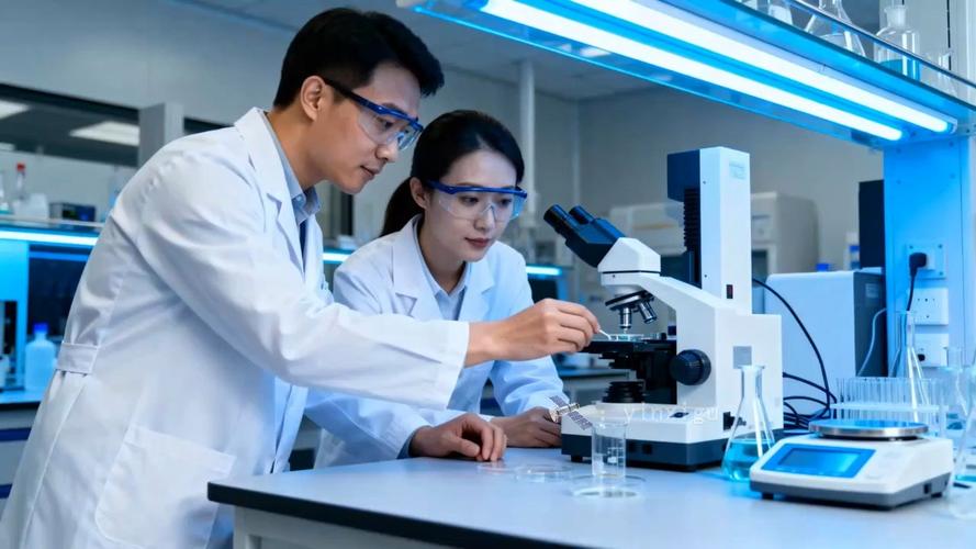 高校实验室内科研人员操作精密仪器特写