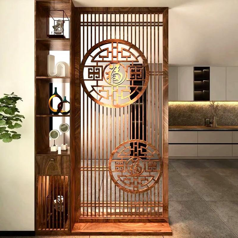 现代客厅木质屏风隔断设计实景