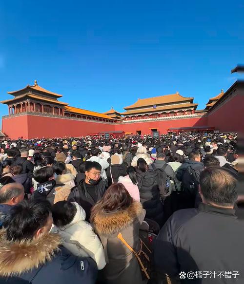 故宫网红打卡点游客排队拍照场景