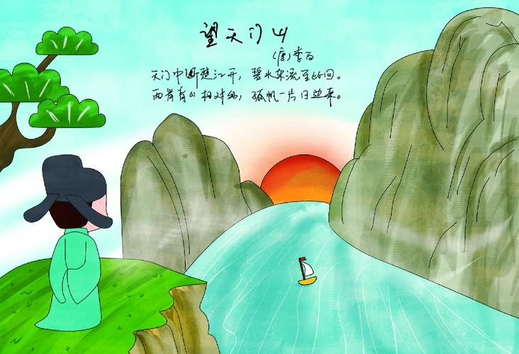 《望天门山》舟行观景视角示意图