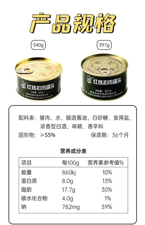 罐头食品营养成分表钠含量特写放大