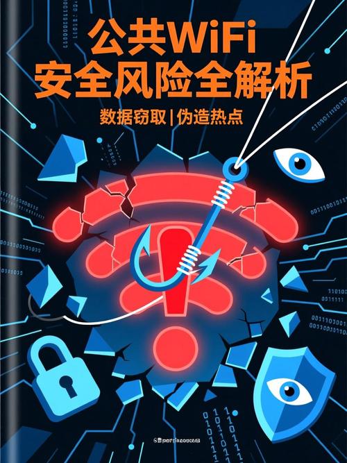 公共场所免费WiFi网络安全风险示意图