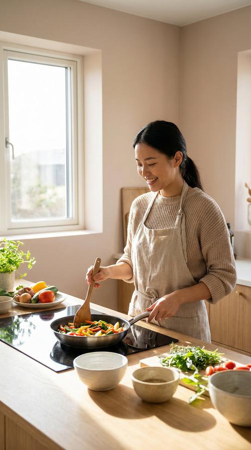 全职妈妈厨房角落偷偷敷面膜场景