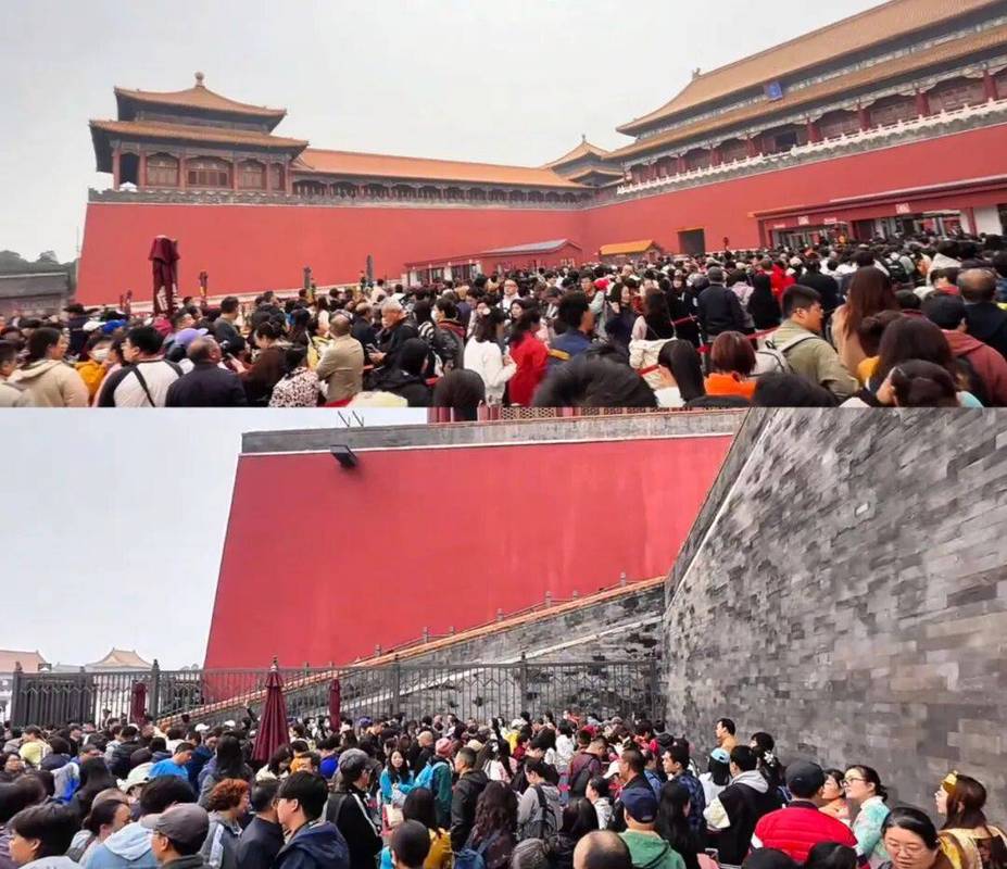 北京故宫午门入口游客排队场景