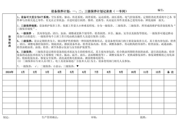 离散制造车间手写空白设备保养记录表