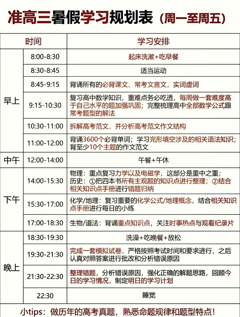 高三考生手填高考复习作息计划表