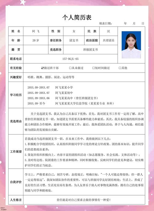 高中生升学简历资料排版示例