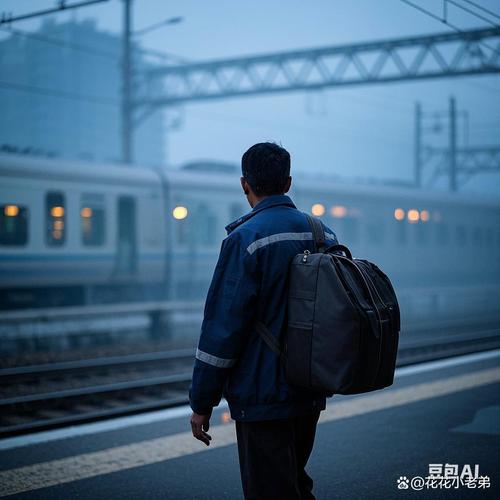 清晨工人出门上班离家背影