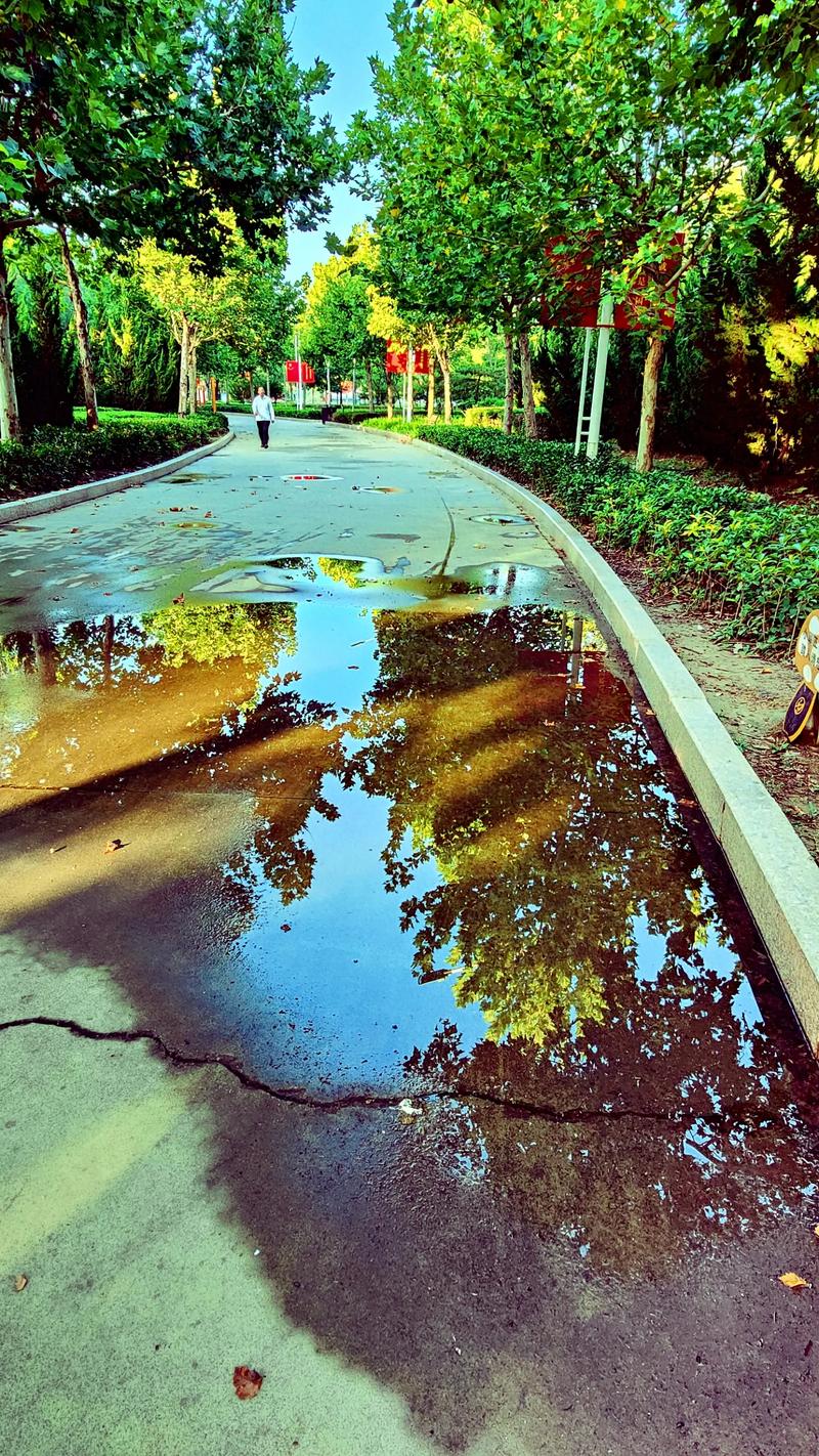 雨天街拍利用水洼倒影创意构图拍摄