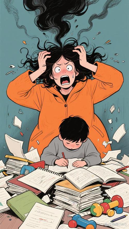 妈妈辅导作业情绪崩溃深呼吸插图