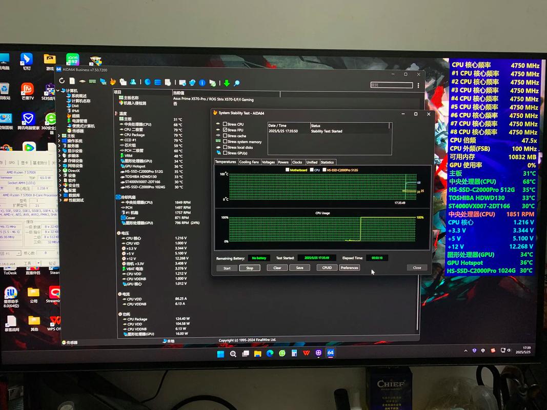 游戏本AIDA64 FPU烤机软件界面截图