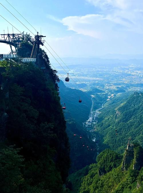 天门山索道俯瞰绝壁