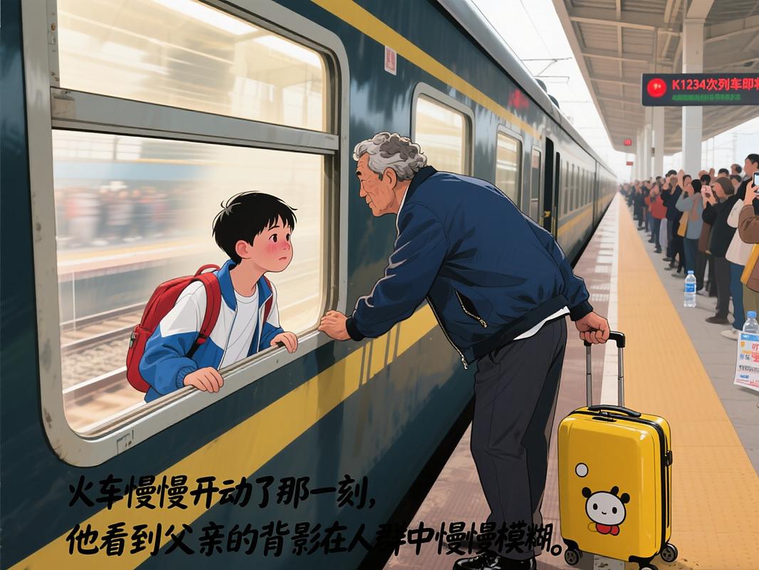 成年女儿拉着行李箱离开家父亲窗口目送