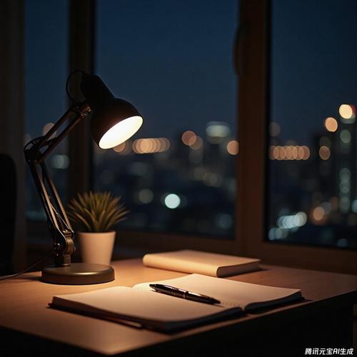 作家在深夜台灯下疯狂写作