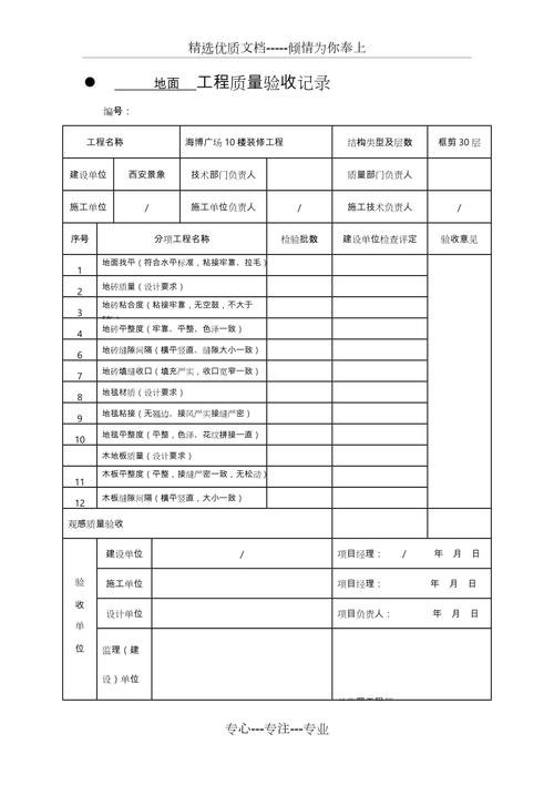 装修工程现场质量验收签字记录表