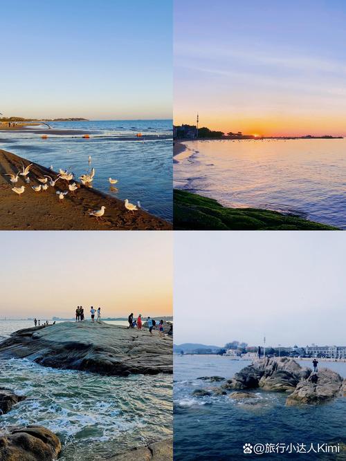 北戴河老虎石海上公园海边日落沙滩