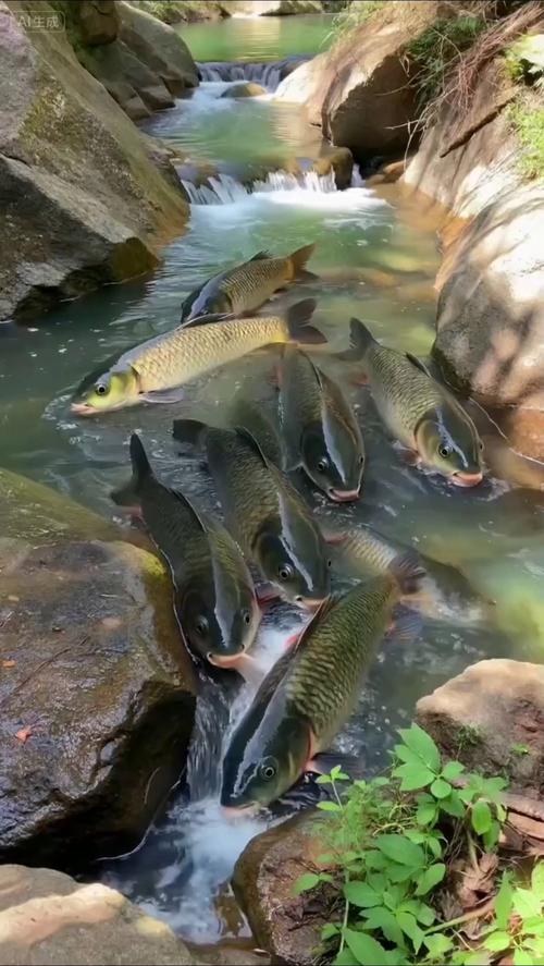 湖北南漳鱼泉河春季河滩泉眼涌鱼