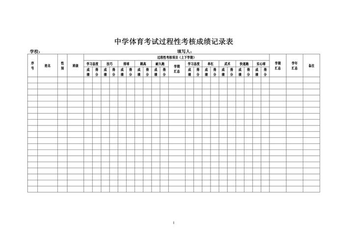 中考体育过程性考核记录表