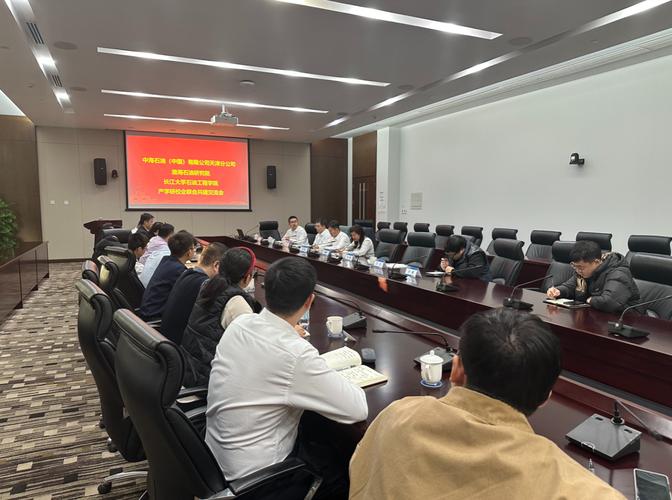 教授与企业代表在技术对接会上讨论方案