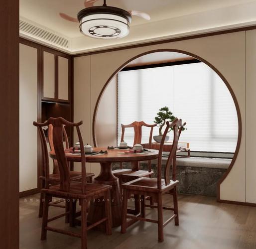 新中式经典装修风格餐厅实木家具实景