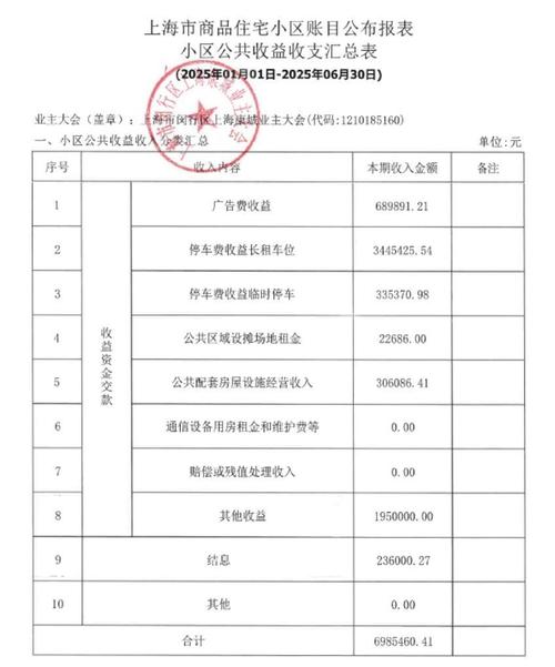 小区业主可查公共收支项目清单