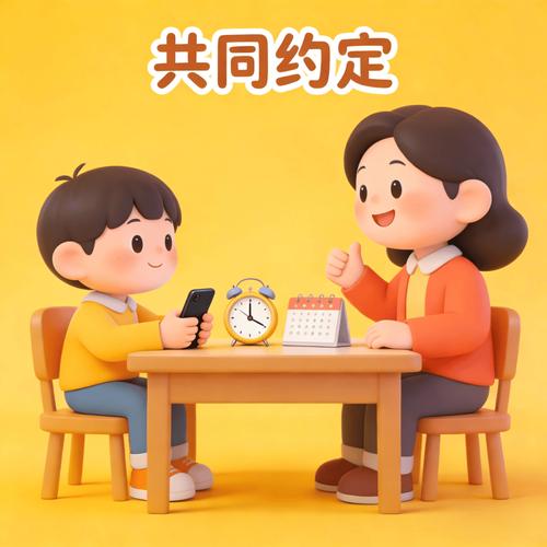 家长与孩子制定屏幕时间规则的照片