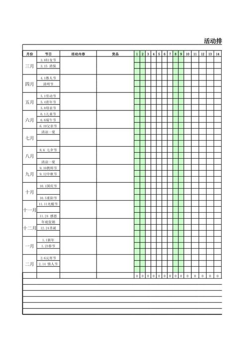 社群运营月度固定活动排期表