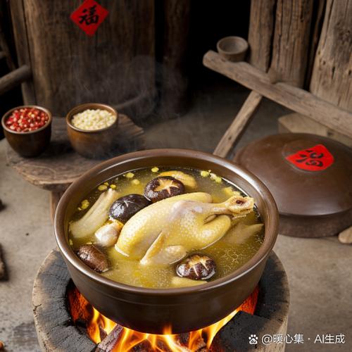 南漳山脚下农户家刚出炉的猪油饼配香菇土鸡汤
