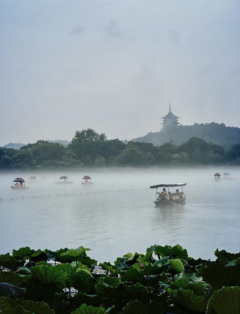 杭州西湖三潭印月烟雨景观