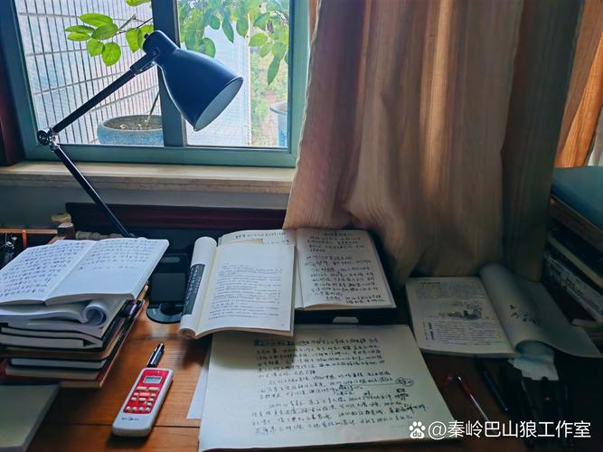 书房书桌上散文手稿修改痕迹特写图