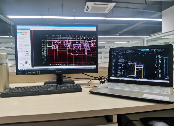 造价工程师在办公室使用双屏进行工程量计算