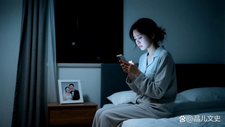 深夜直播后主播在床上看手机窗外天蒙蒙亮