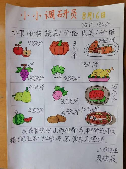 小学生手写菜市场菜价计算笔记实拍