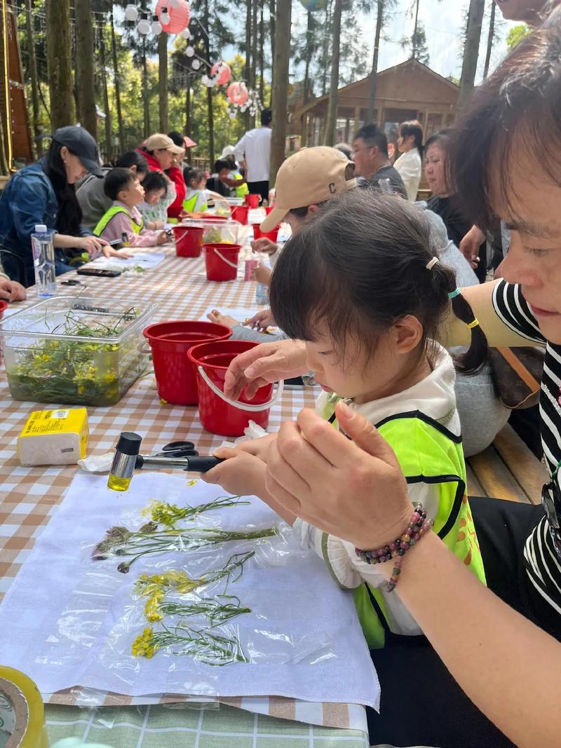 亲子家庭阳台绿植拓染活动现场
