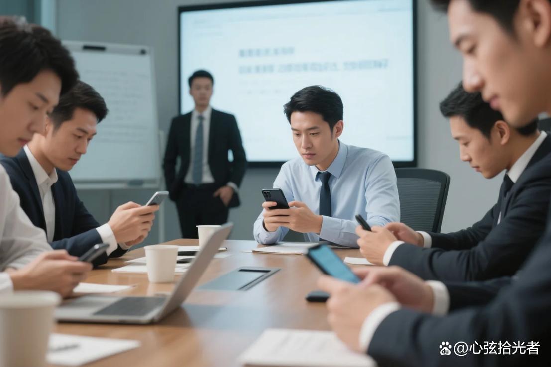 企业周一例会全员低头刷手机摸鱼现场